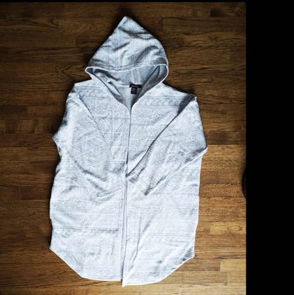 Tahari Long Heathered Grey Cardigan Hooded  L/XL - Picture 4 of 4